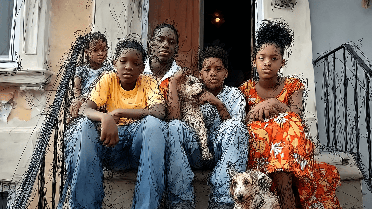 A family sitting together on their front stoop in East New York